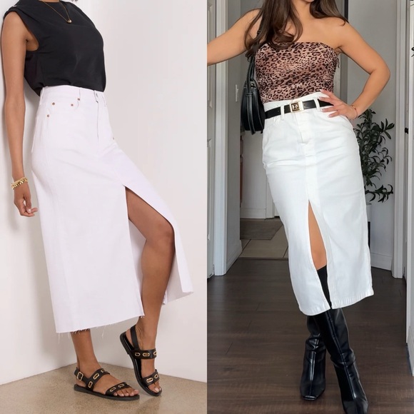 Evereve Pistola Alice White Midi Denim Skirt - Picture 1 of 9